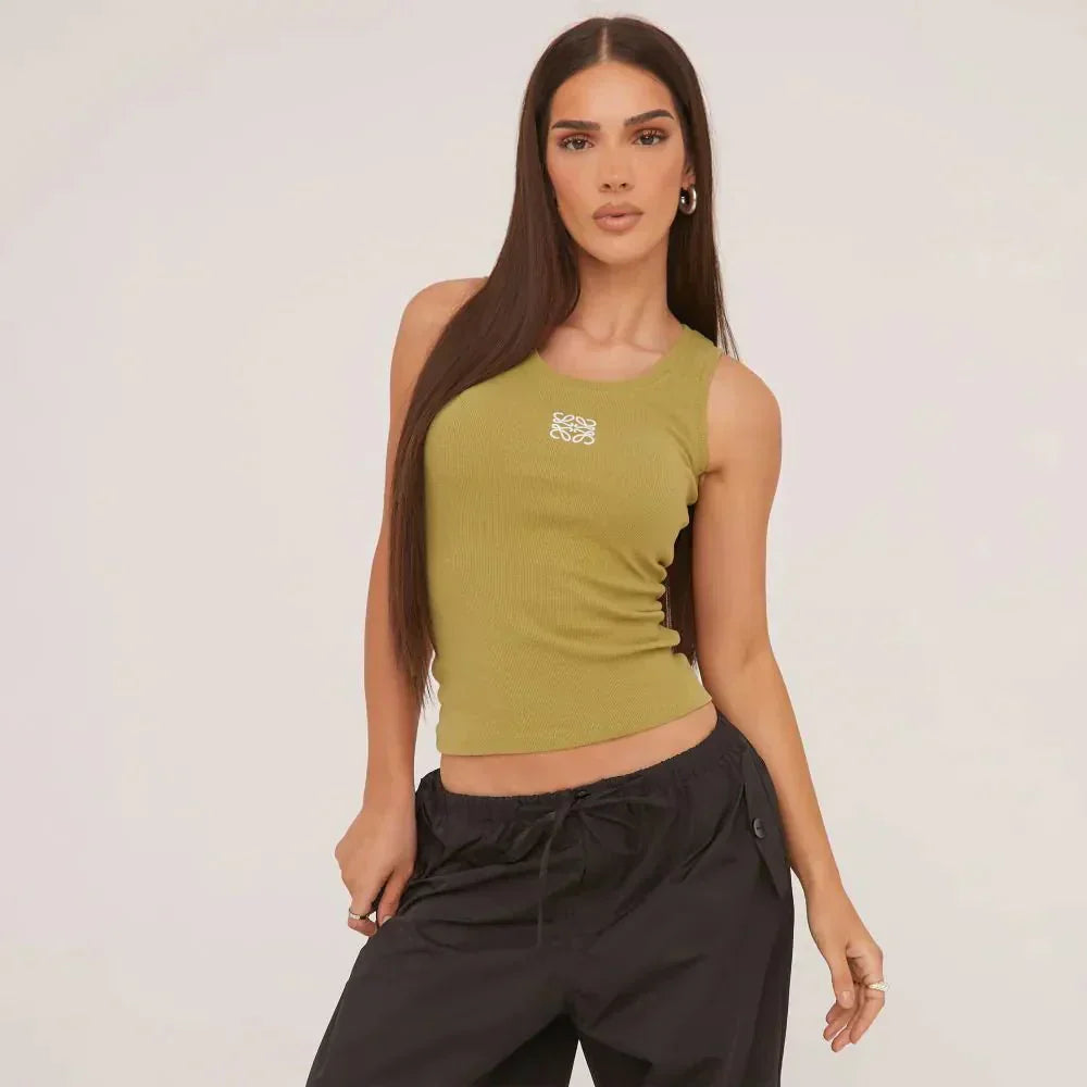 WW | Ribbed tank top with delicate embroidery