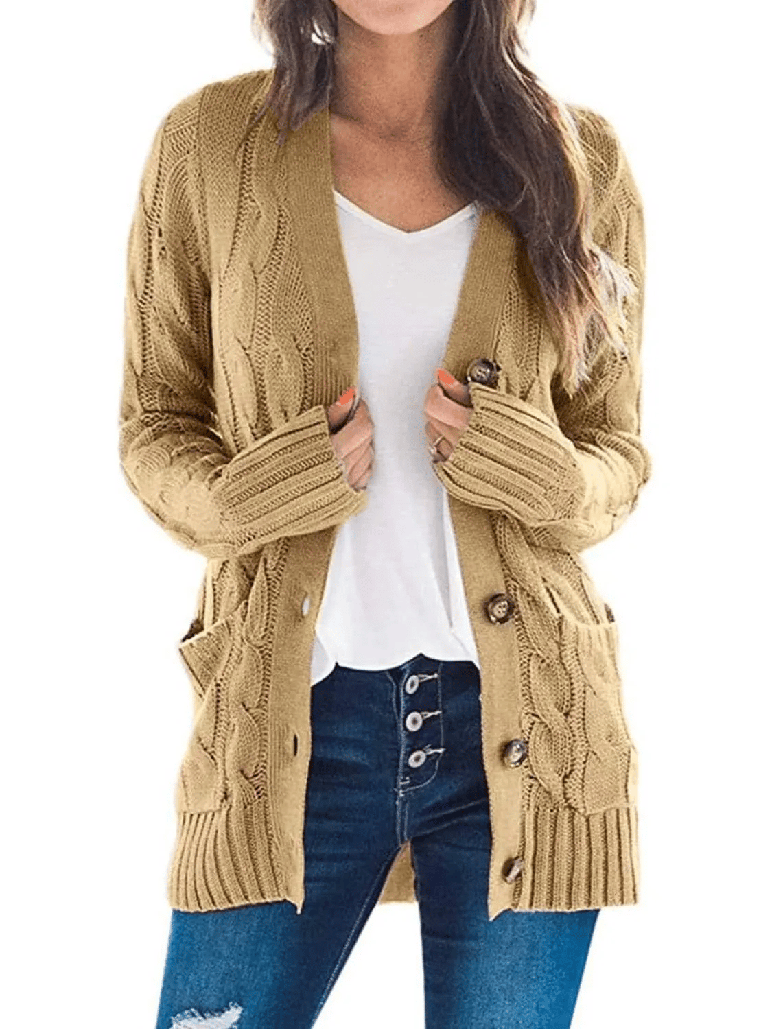 WW | Open-Front Cable-Knit Cardigan