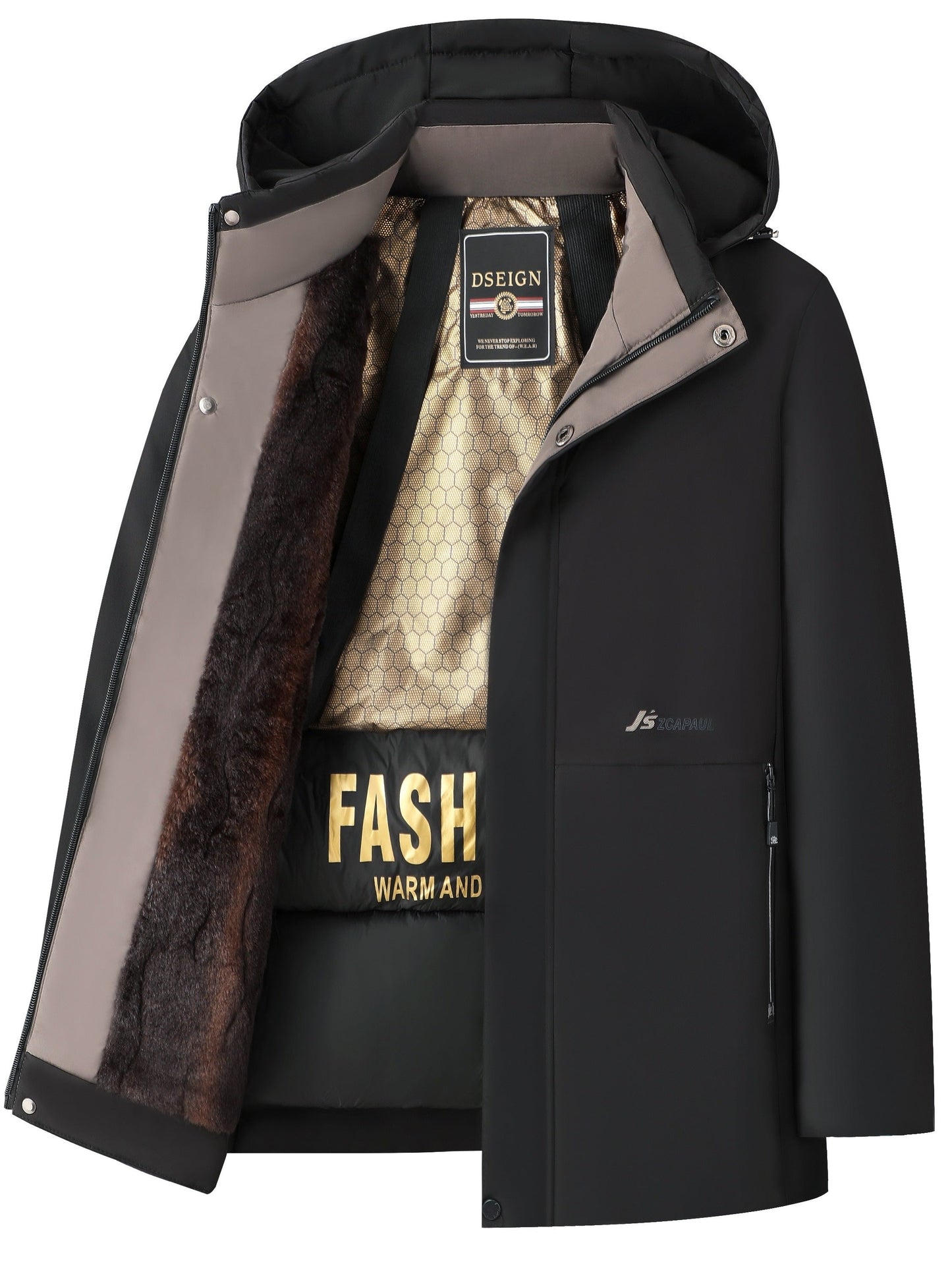 WW | Herren Steppwintermantel mit Kapuze - Warme Jacke mit Reißverschluss und Taschen