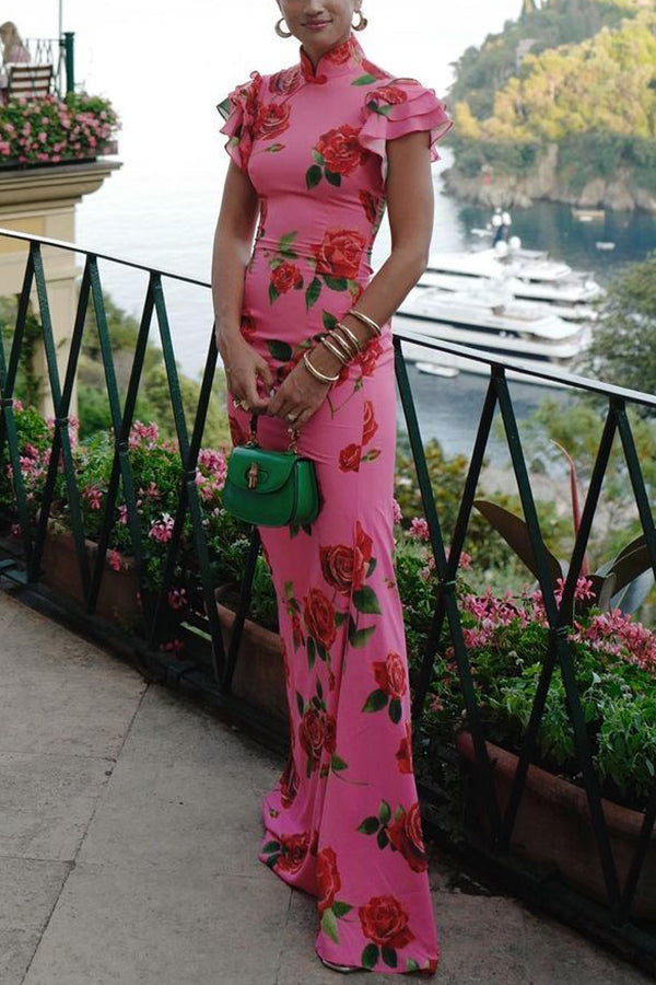 Lenia – Modern Dress with Stand-Up Collar and Flared Sleeves