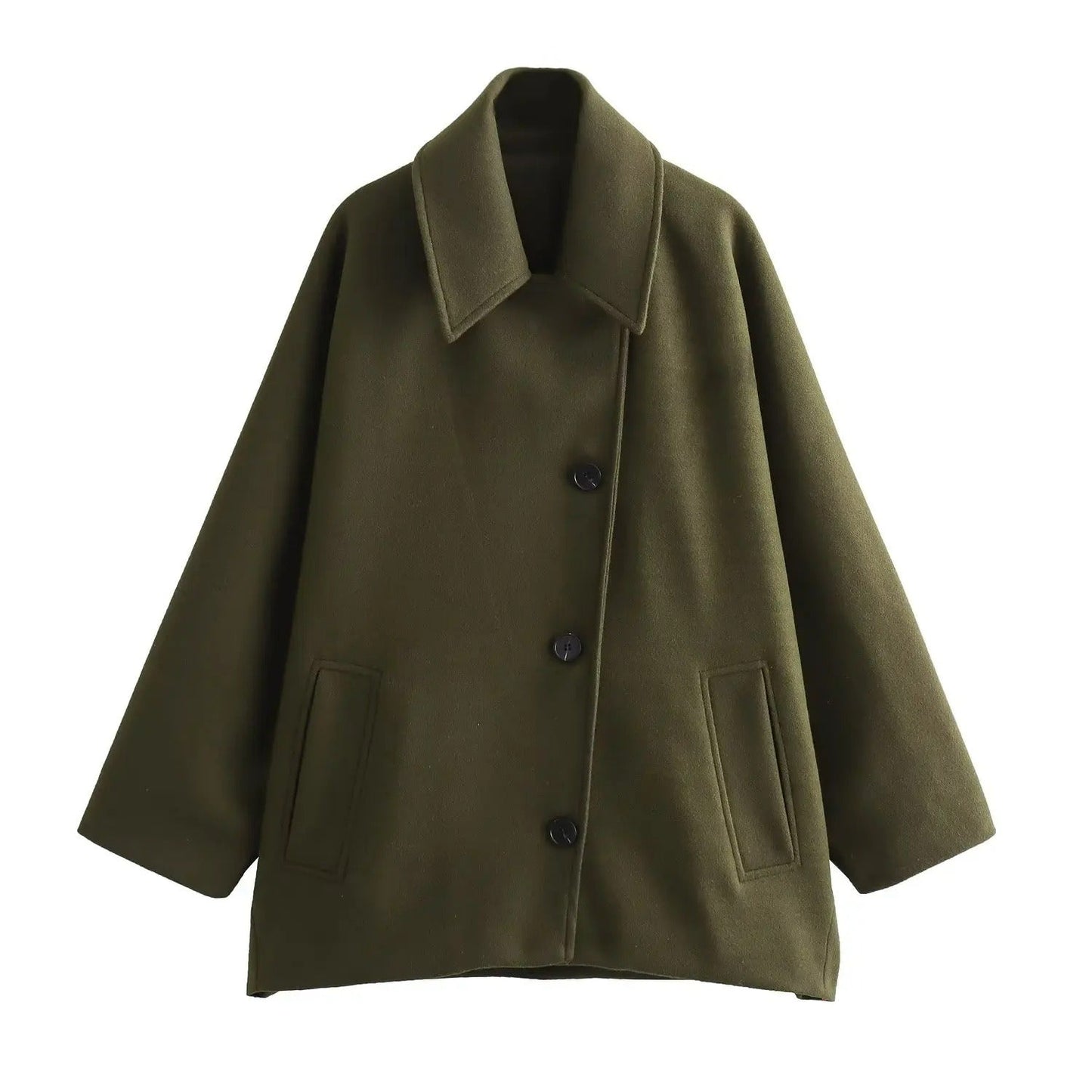 WW - Trendy Kurzer Mantel Mit Polokragen Und Kapuzenärmeln Aus Gemischtem Stoff