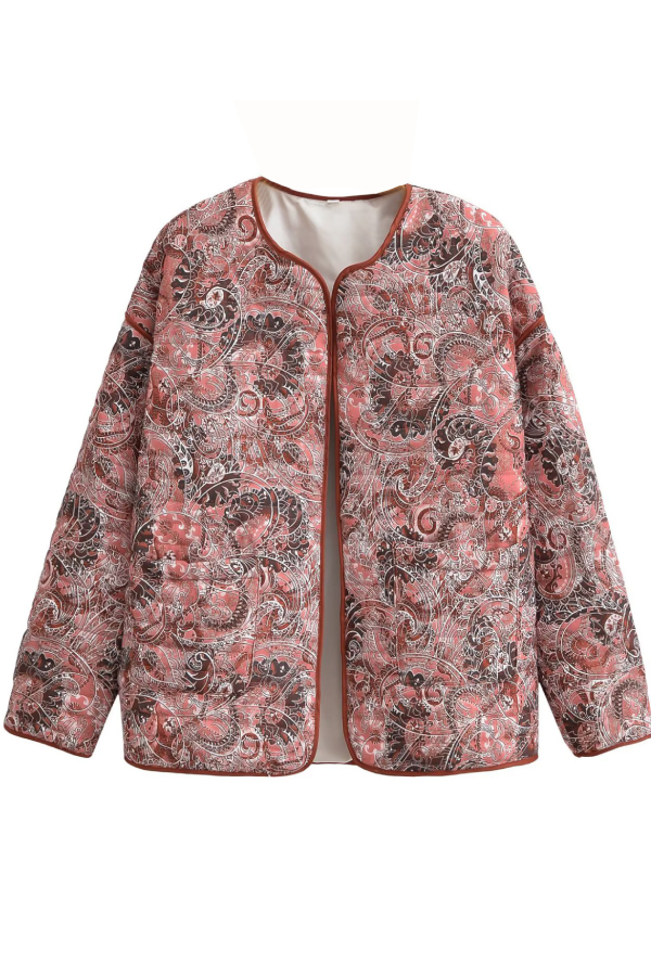 WW | Print Lockere V-Ausschnitt Cardigan Baumwolljacke
