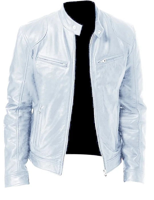WW | Men's Hoodless Vegan Leather Casual Jacket - Suitable for Any Occasion