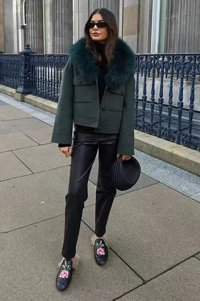 WW | Removable Faux Fur Collar Wool Jacket