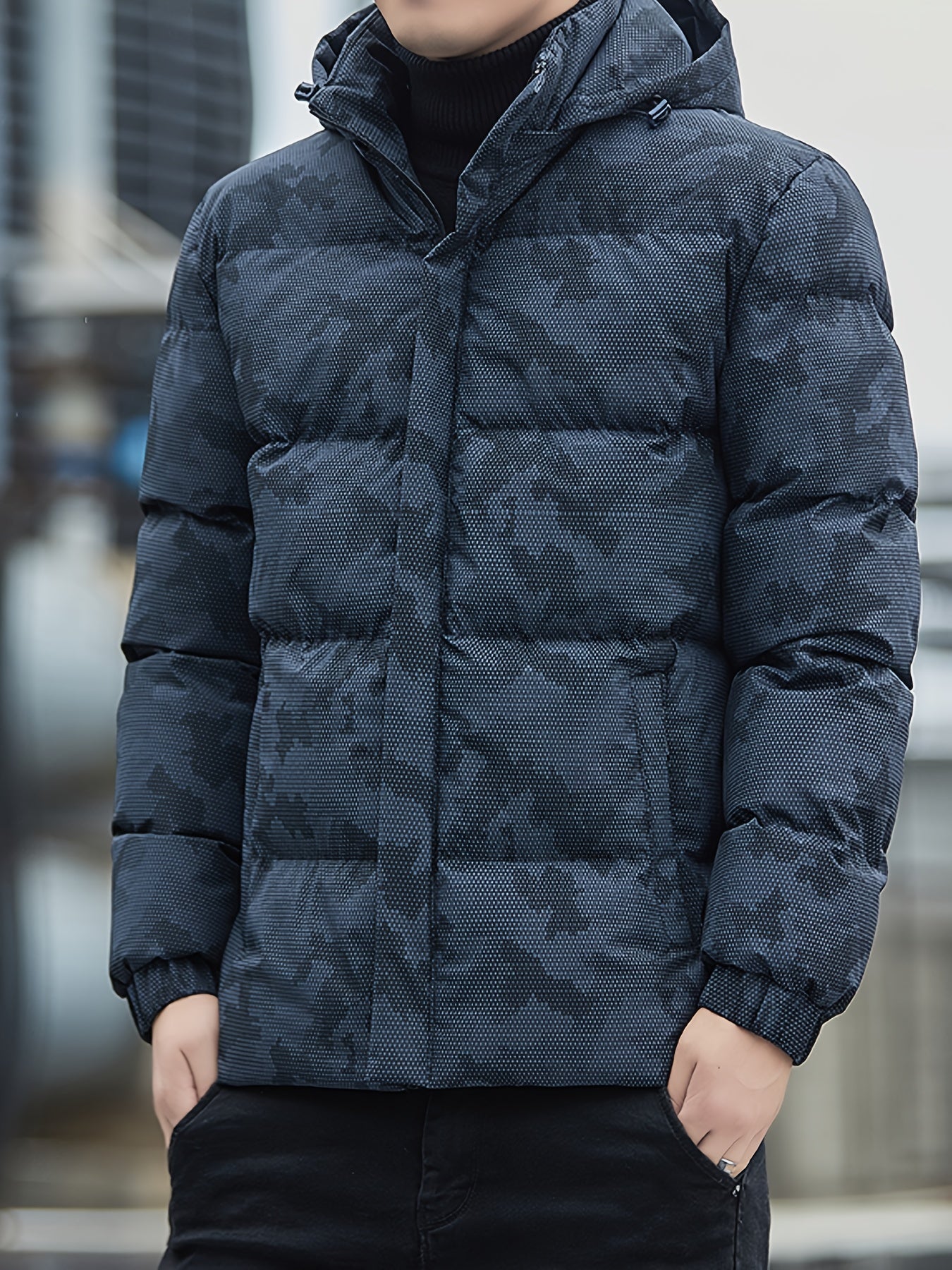 WW | Men's Padded Cotton Jacket with Zipper and Detachable Hood - Perfect for Outdoor Activities