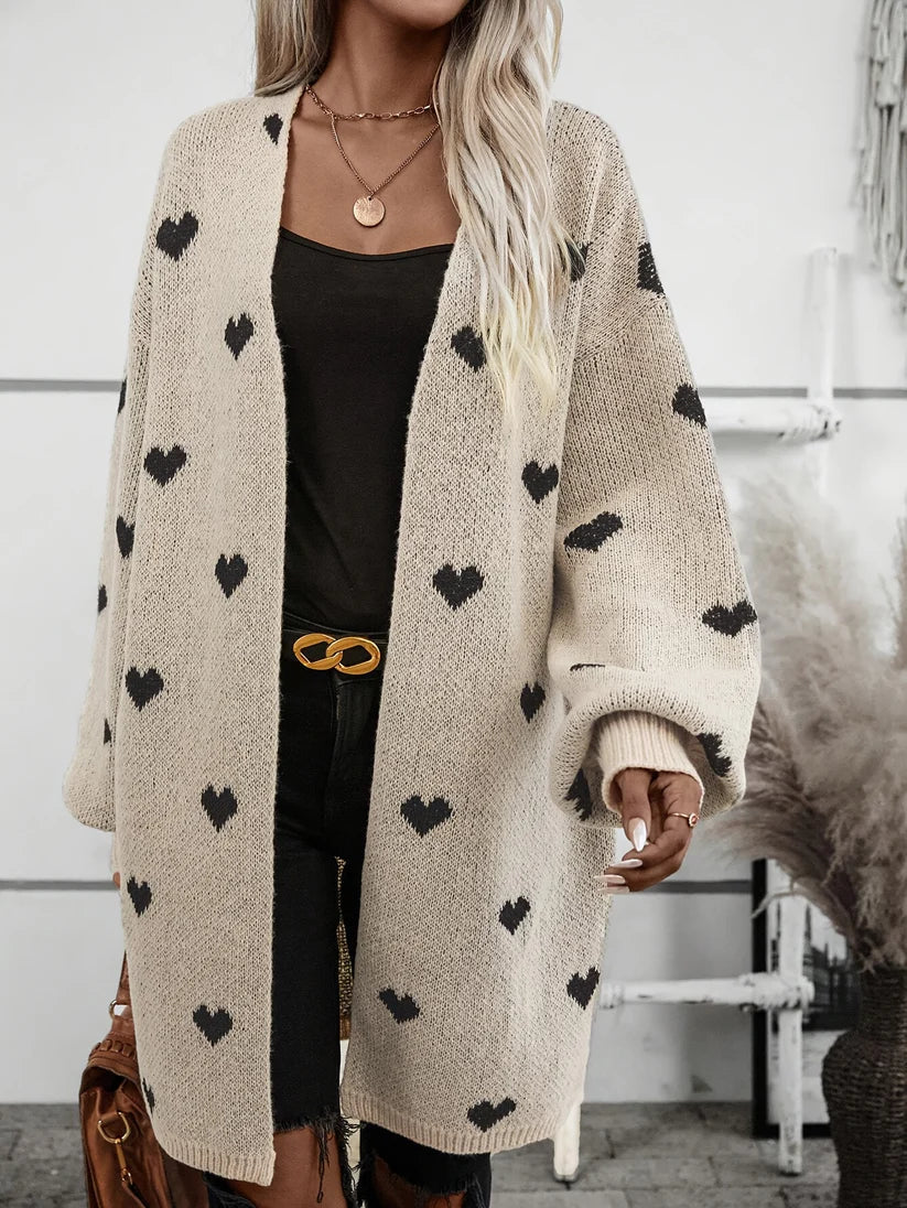 WW | Heart Pattern Wool Knit Cardigan for Women - Perfect for Everyday Wear