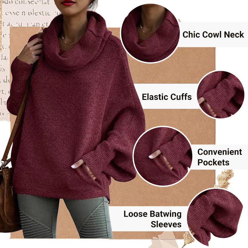 WW | Cozy batwing sweater with waterfall neckline and pockets