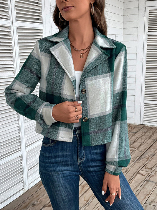 WW | Karierte Knopfleiste Jacke - Klassisches Muster - Leichte Polyester Mischung - Lässiger Schicht-Look