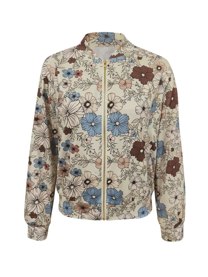 WW | Floral Print Jacket Trendy Spring Print Lightness & Femininity