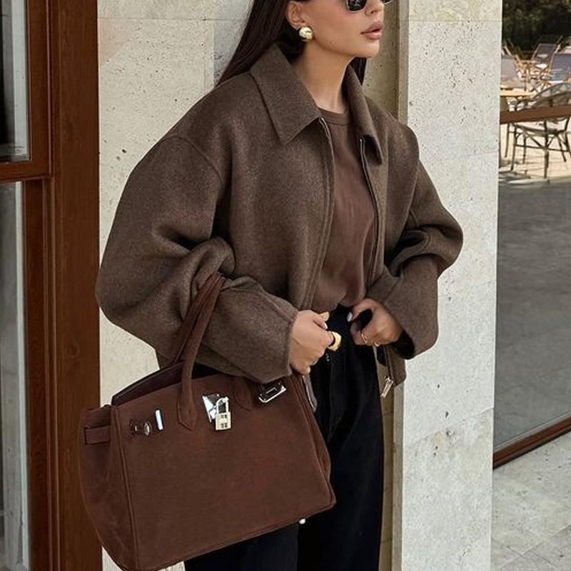 WW | Warm Long-Sleeved Down Collar Jacket with Zipper