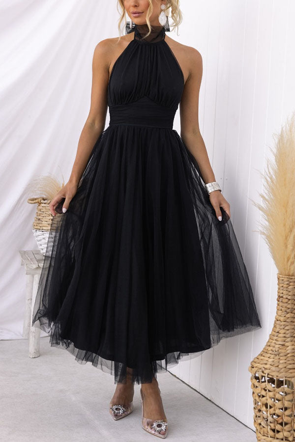 WW | Halfterhals Abendkleid Tüllschichten Elegante Formelle Kleidung