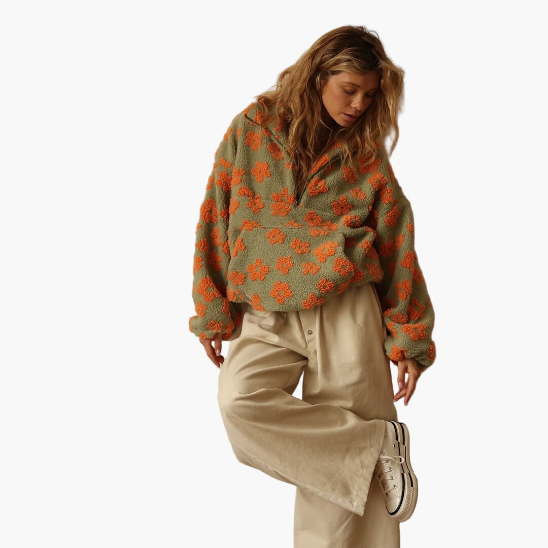 WW | Cuddly Sweater with Floral Pattern - Boho Style for Autumn and Leisure