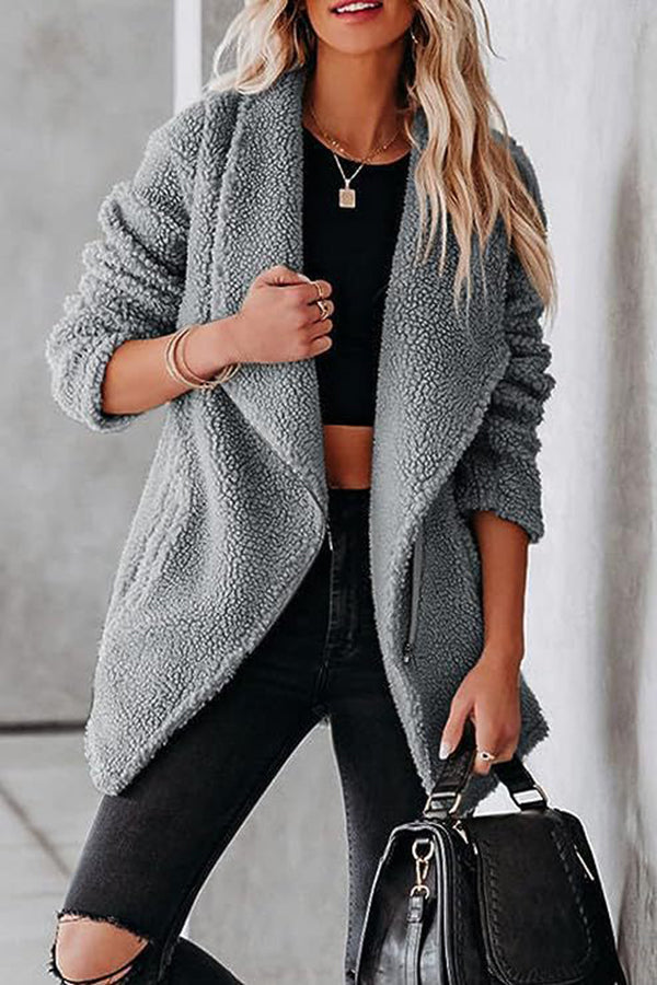 WW | lässige Lammlederjacke mit Reißverschlusstaschen und Kastenveloursjacke