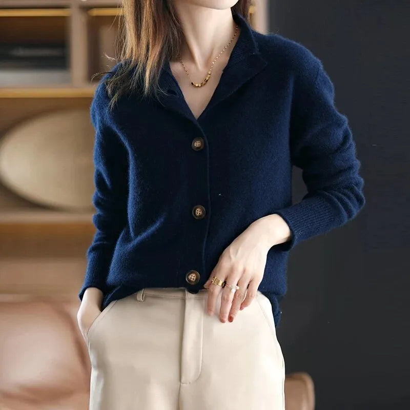 WW | Cardigan Wool Blend Soft and Warm Elegant Shawl Collar Button Closure