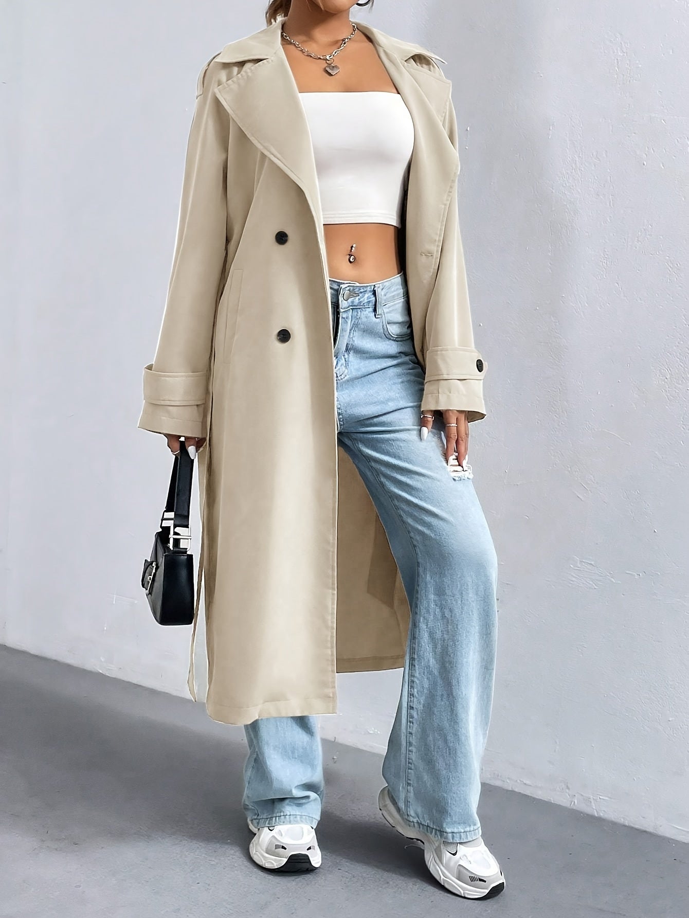 WW | Women's Trench Coat in a Solid Color with Belted Long Sleeves - Perfect for Formal Occasions