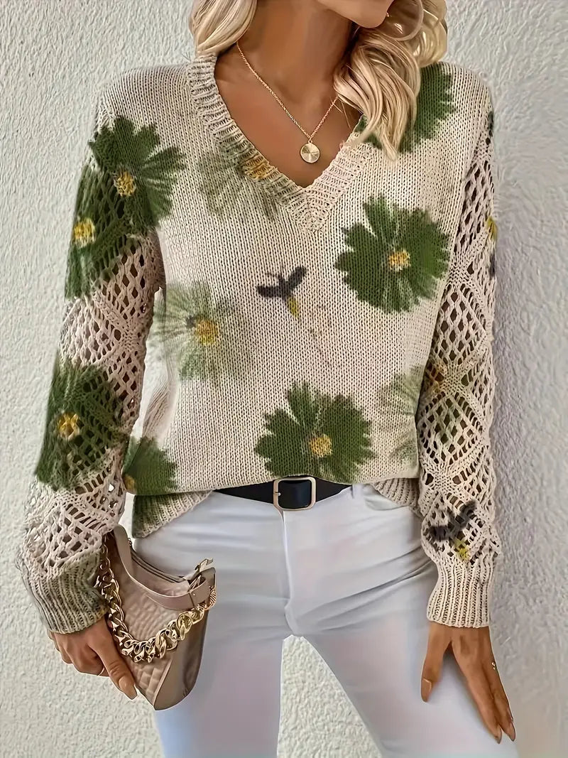 Rayuela Elegant Floral Print Pullover - Green