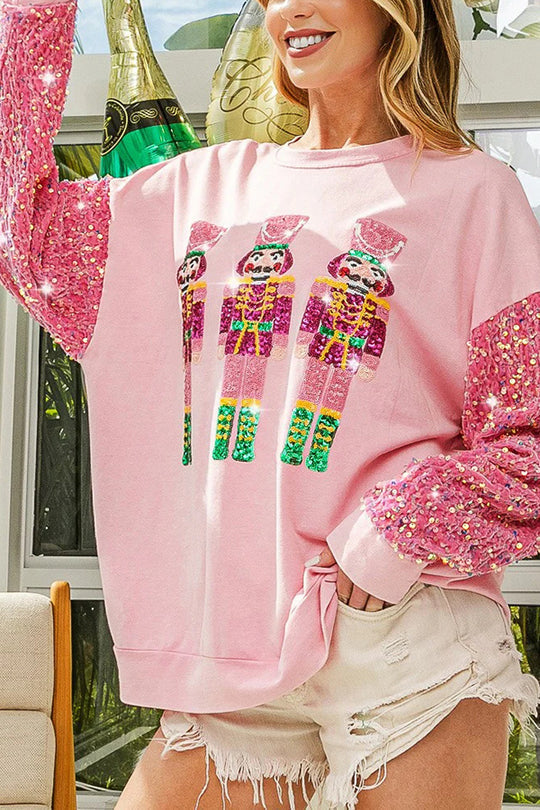 WW | Weihnachten Lässig Locker Rundhals Pailletten Ärmel Sweatshirt