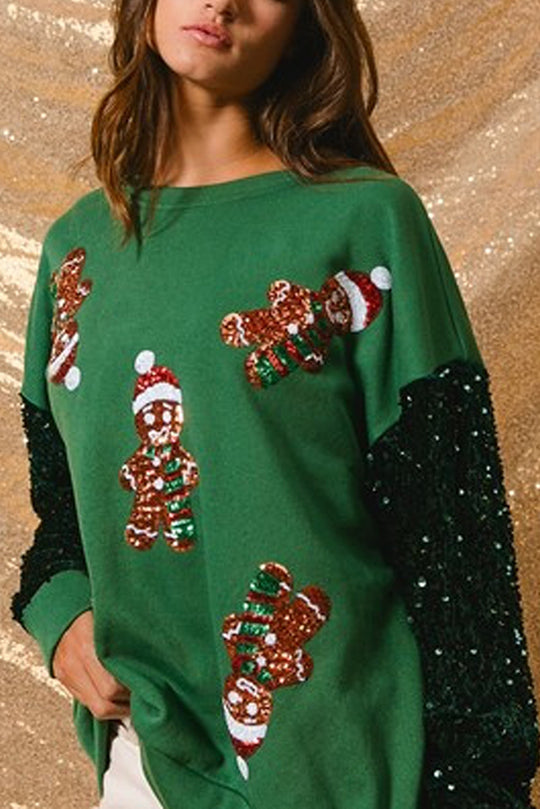 WW | Weihnachten Lässig Locker Rundhals Pailletten Ärmel Sweatshirt