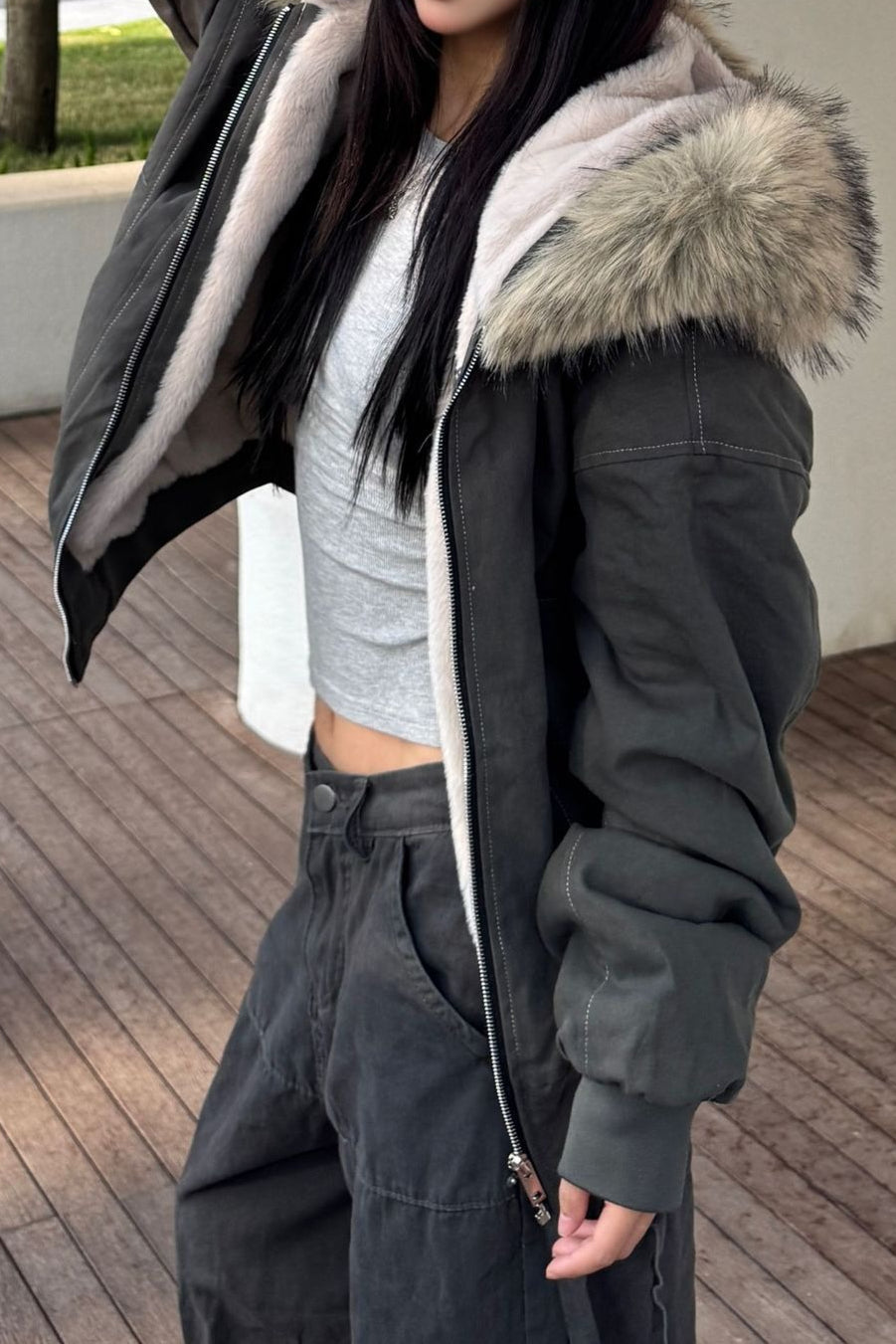 WW | Short Puffer Jacket with Fur Collar