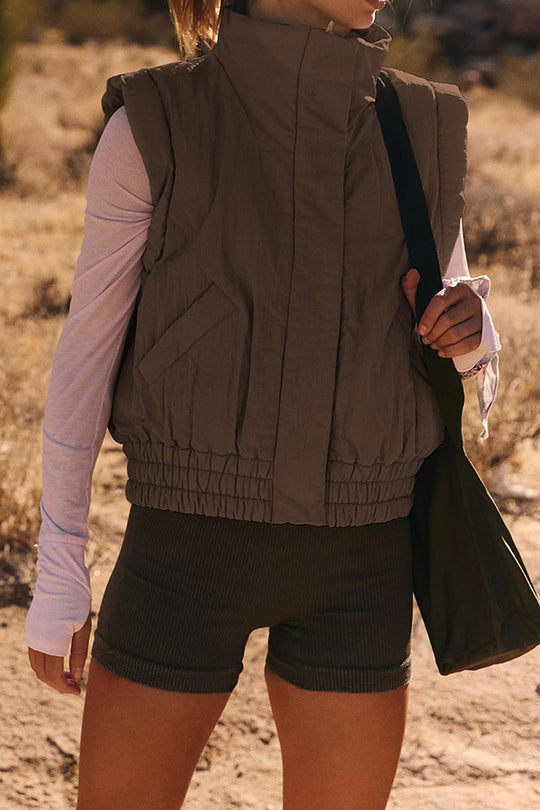 WW | Stehkragenknopf ärmellos lockerer Taschenkastenjacke