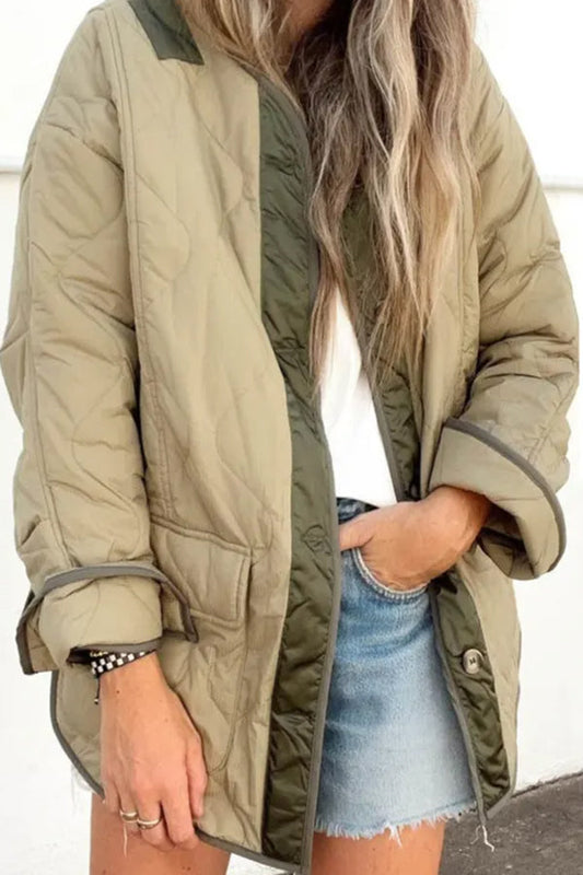 WW | Lockere Baumwolljacke Farbblock Tasche Legere Jacke