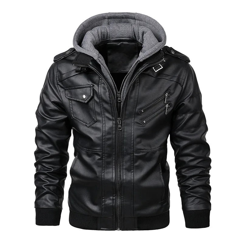 WW | Warm Leather Jacket with Hood for Men - Perfect for Outdoor Activities