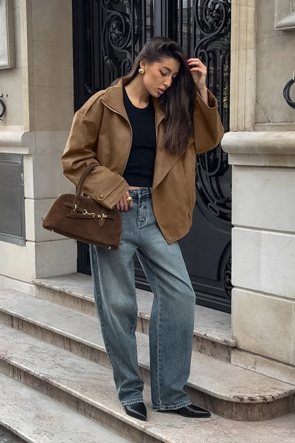 WW | Khaki Wildleder Kragenjacke