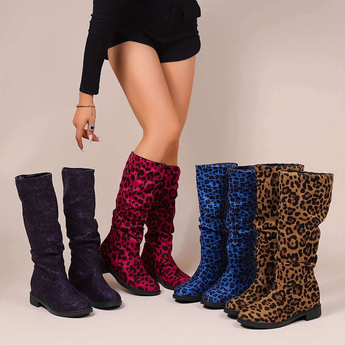 Aria - Calf-High Leopard Print Boots