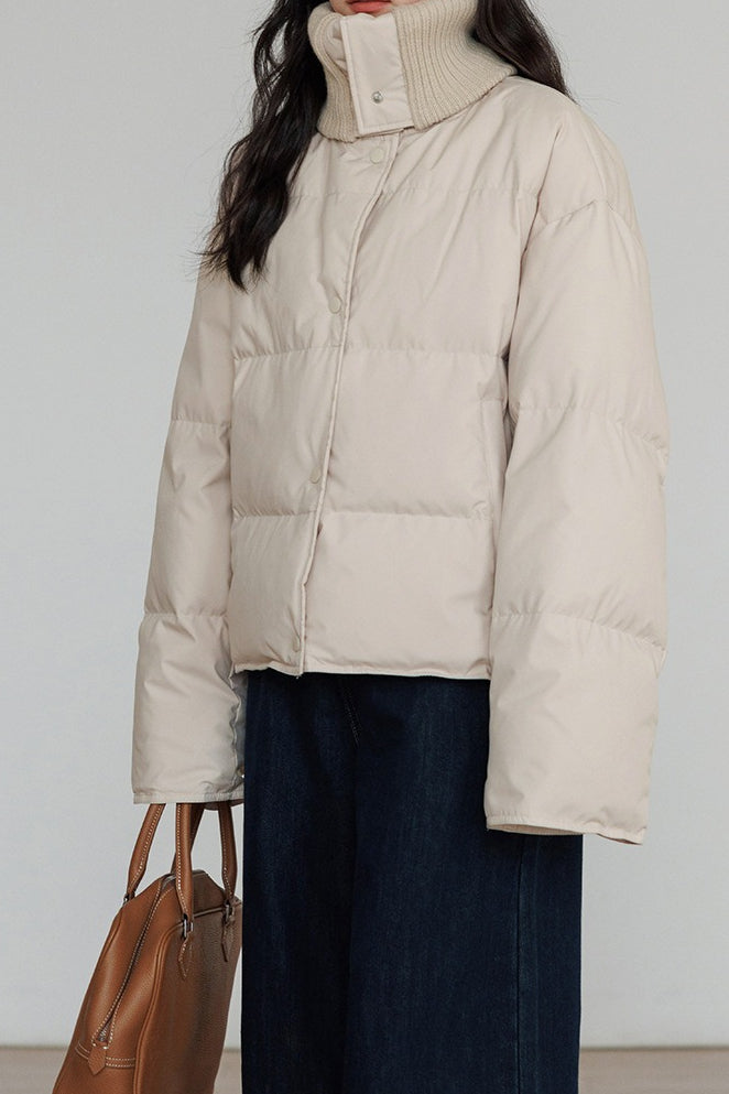 WW | Kragen Weißer Entendaunen-Pufferjacke