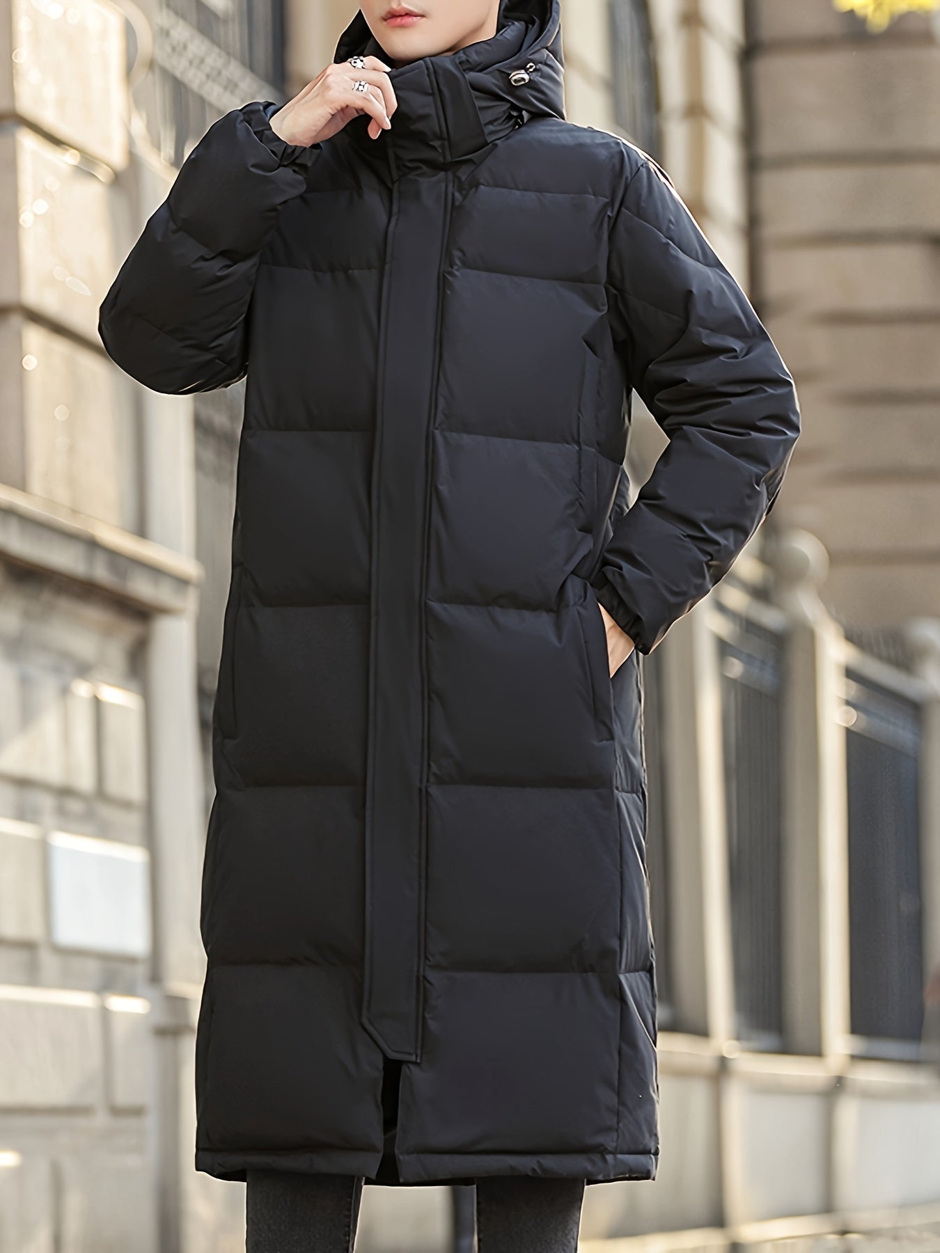 WW | Long Hooded Down Winter Jacket for Men - Perfect for Outdoor Activities