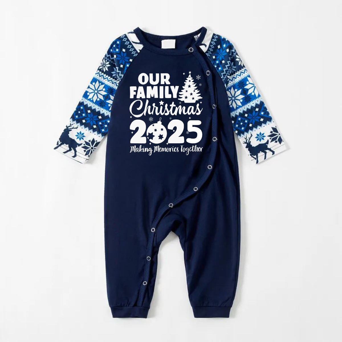 WW | Our Family Christmas 2025 Creating Memories Together Letter Print Blue Long Sleeve with Blue Floral Pants Family Matching Pajama Sets