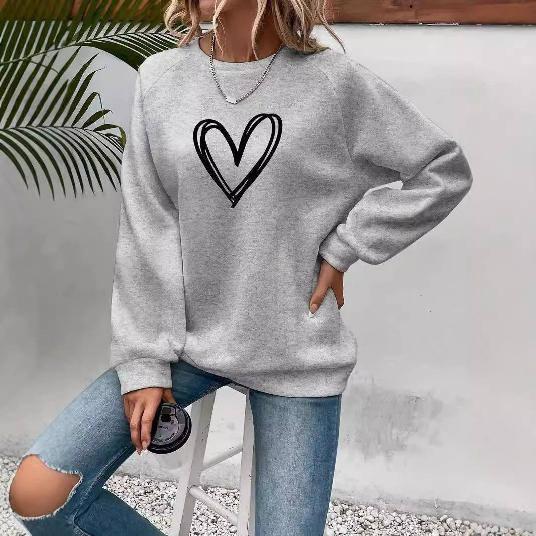 WW | Heart Print Crew Neck Long Sleeve Sweatshirt