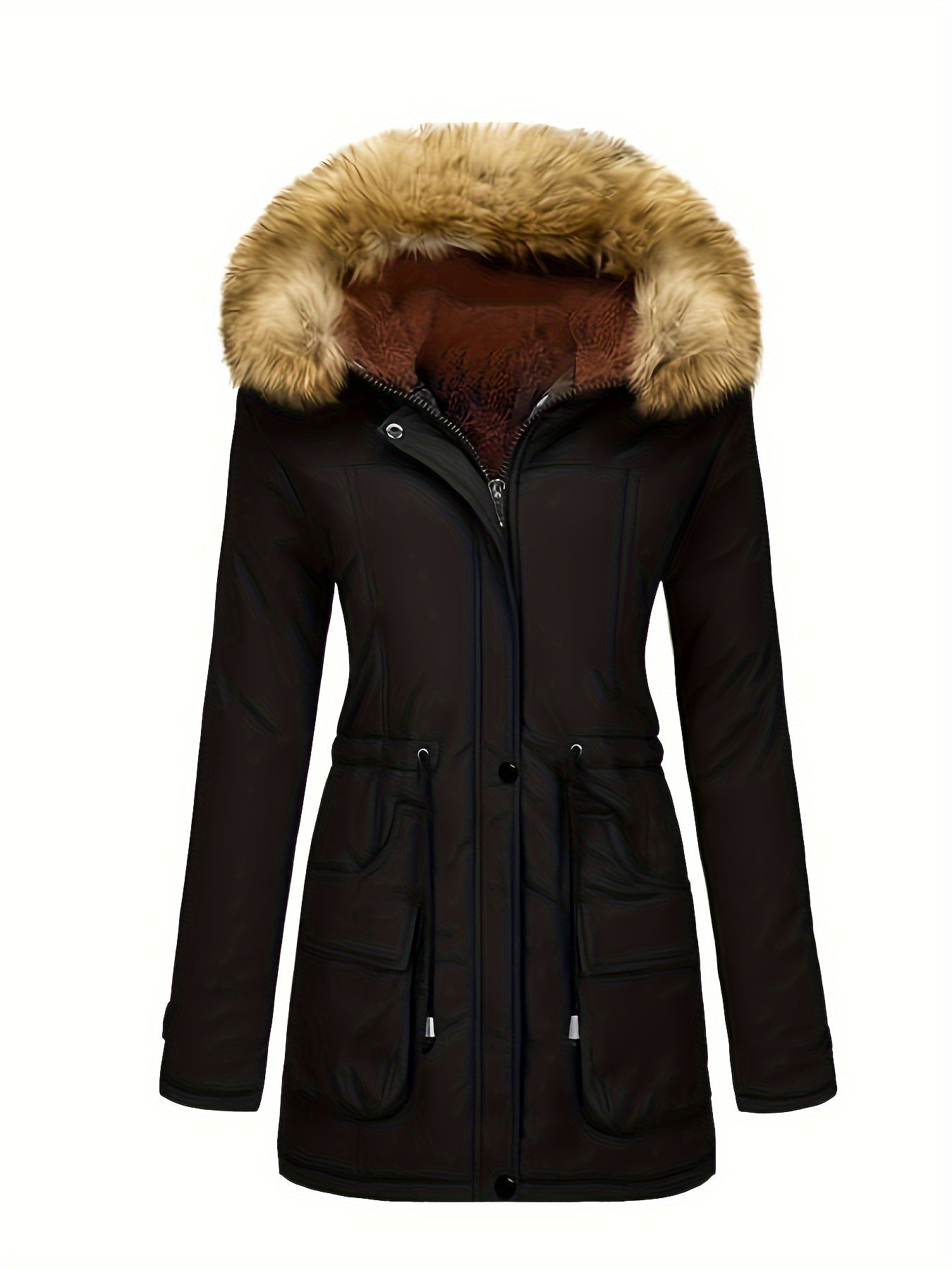 WW | Women's Fleece Parka Winter Jacket with Vegan Fur Hood - Perfect for Outdoor Activities