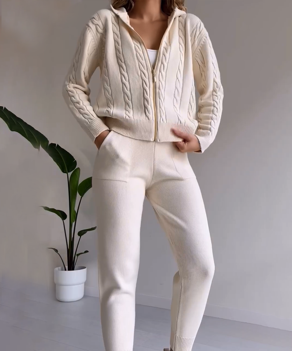 WW | teilige gestrickte Lounge-Set - trendiger Hoodie und Jogginganzug für Damen