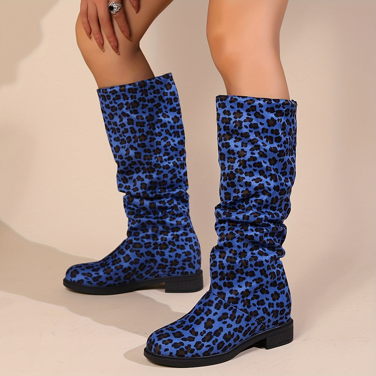 Aria - Calf-High Leopard Print Boots