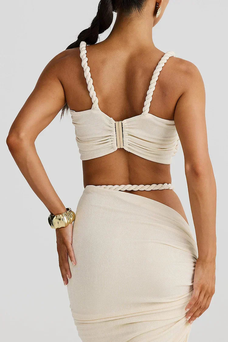 Naomi – Unregelmäßiger plissierter langer Rock im zweiteiligen Kleid-Design