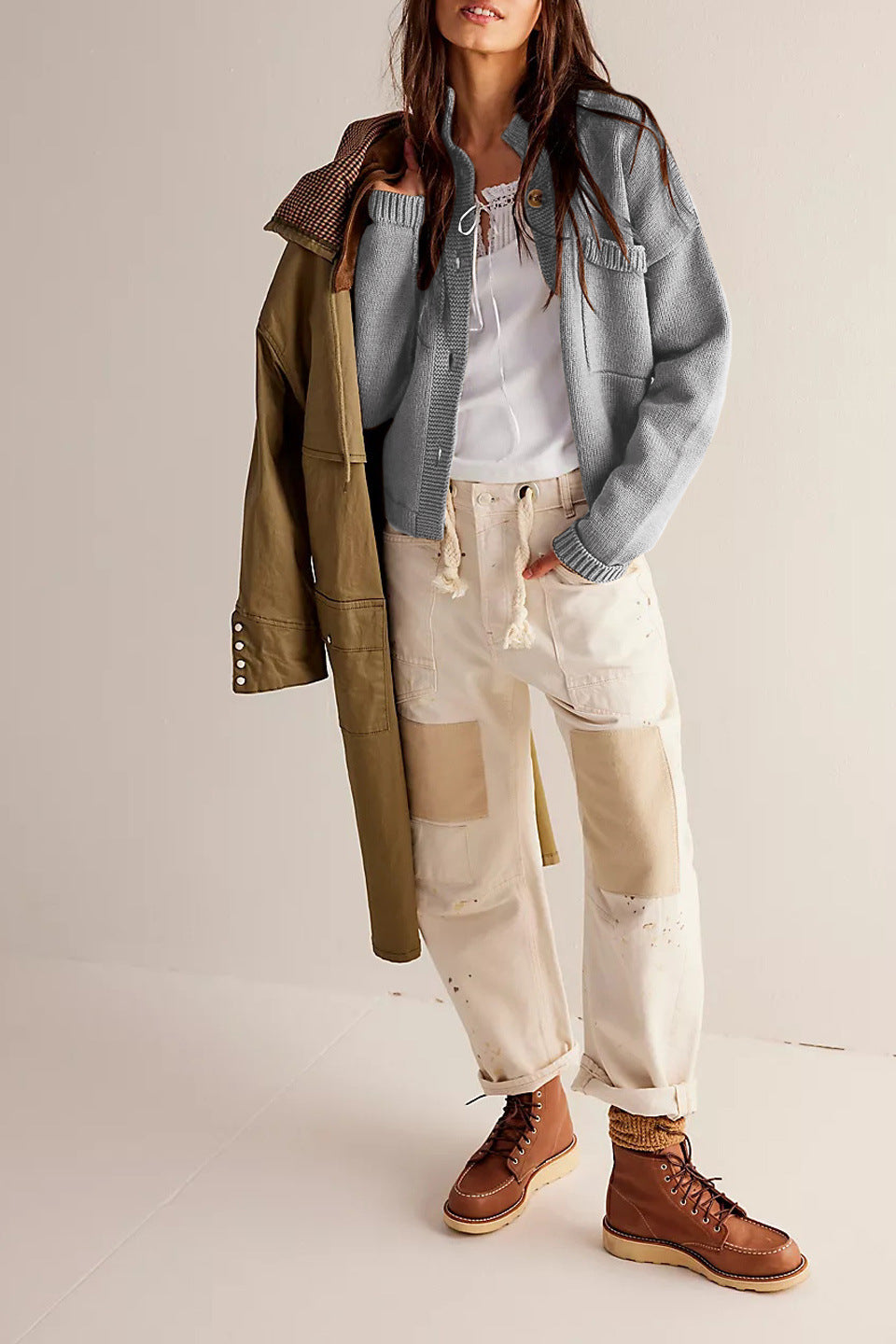 WW | Jacke Stehkragen Einfarbiger Cardigan Pullover