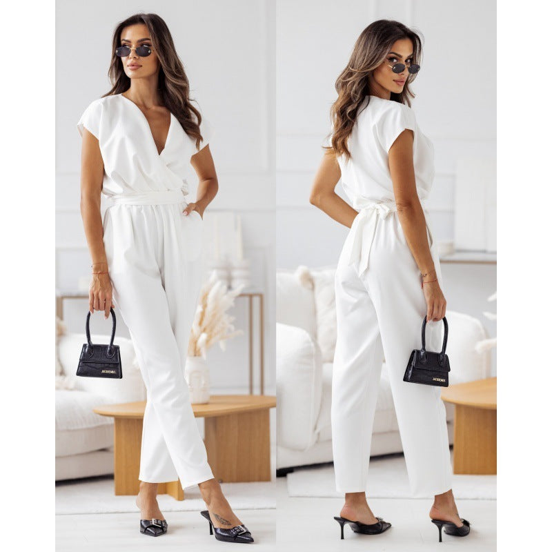 WW one-piece with short sleeves and lace-up details for summer