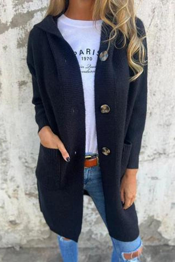 WW | Mittellange Strickjacke mit Kapuze und Taschen für Frauen