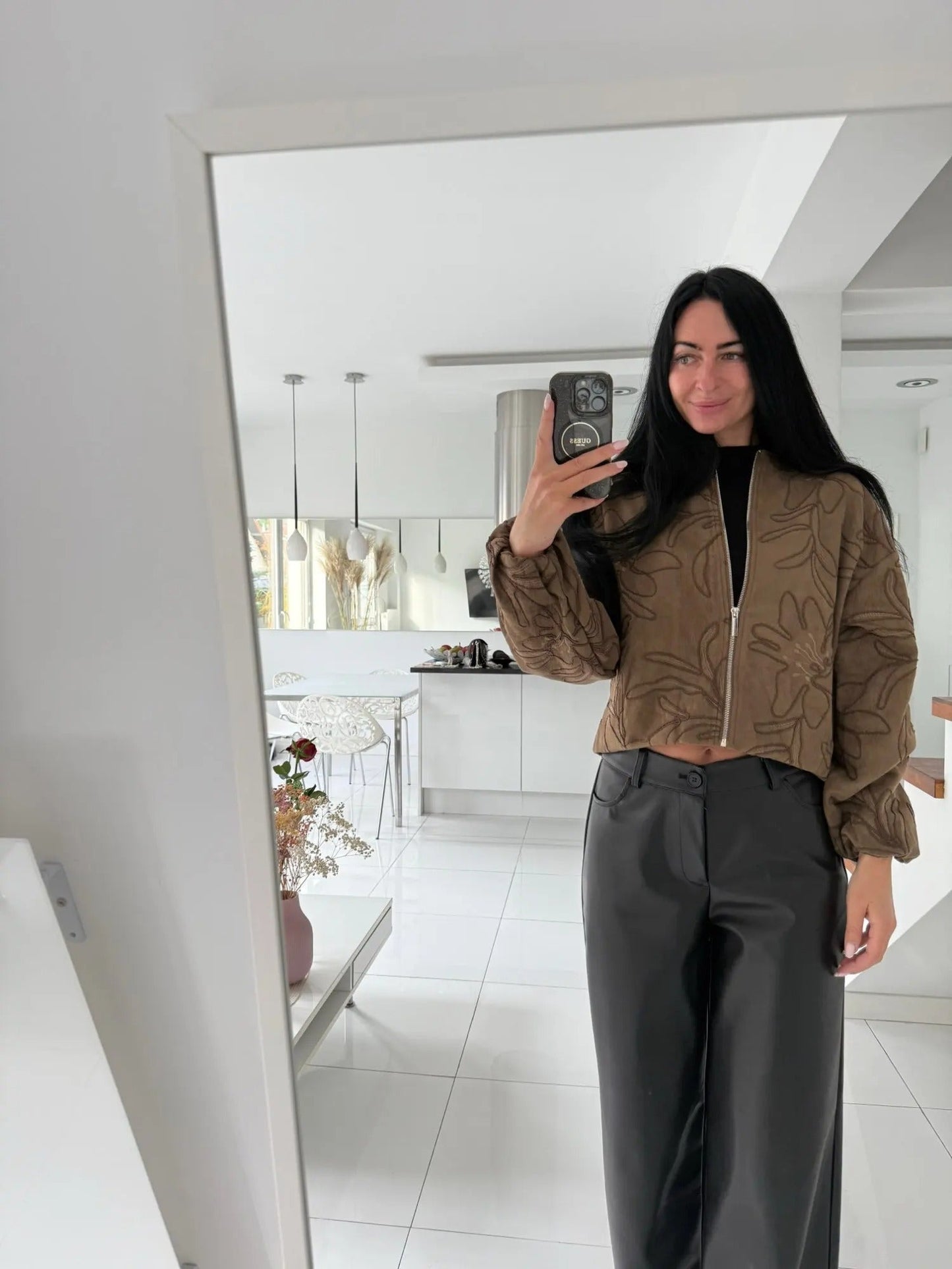 WW | Bomber jacket with suede texture and embroidery