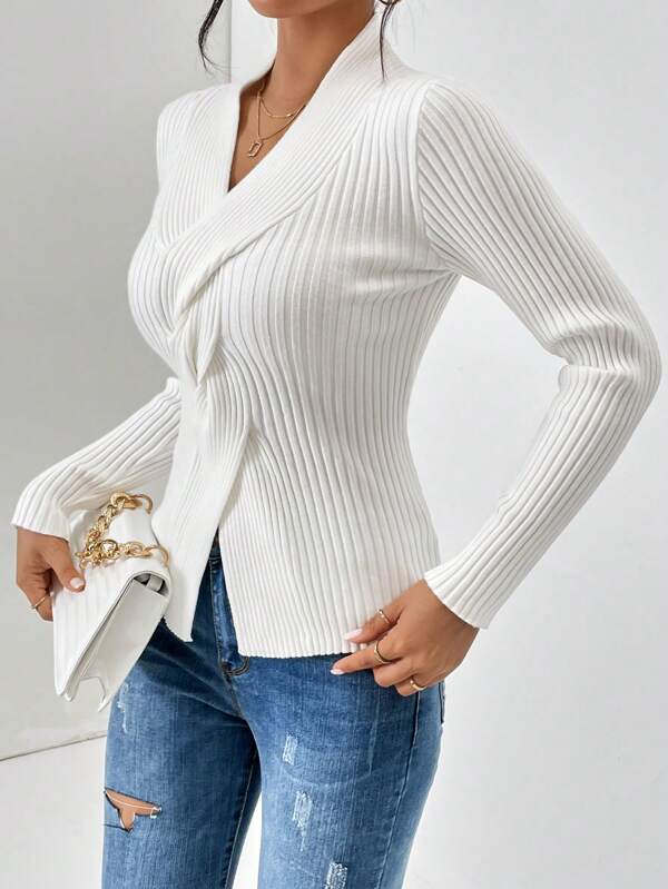 WW | Weißer Pullover Aus Geripptem Material