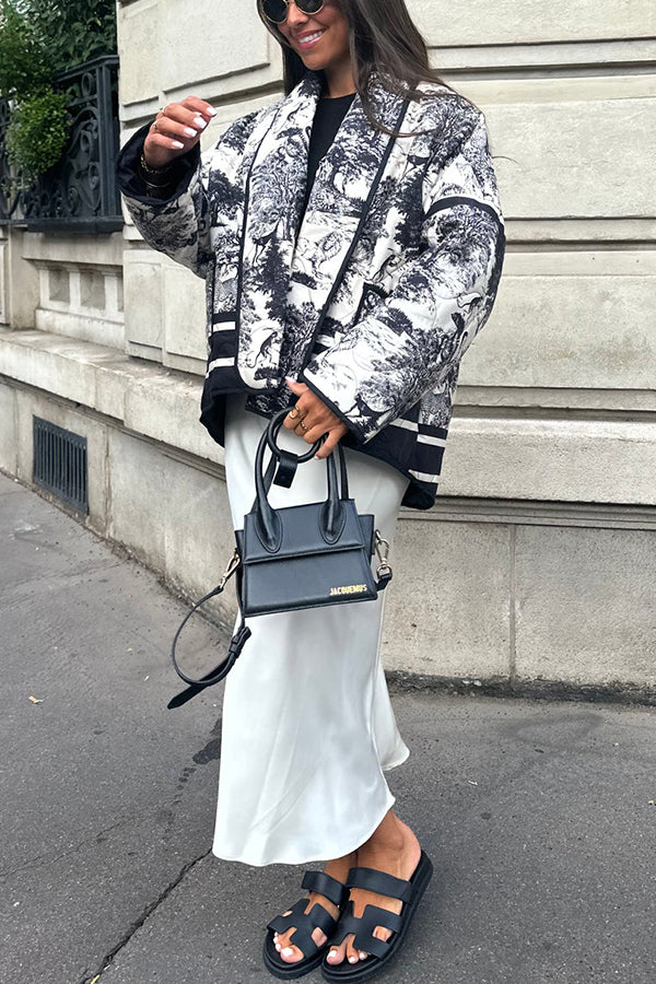 WW | Songs Porcelain Ink Printed Bag Quilted Cotton Kimono Jacket