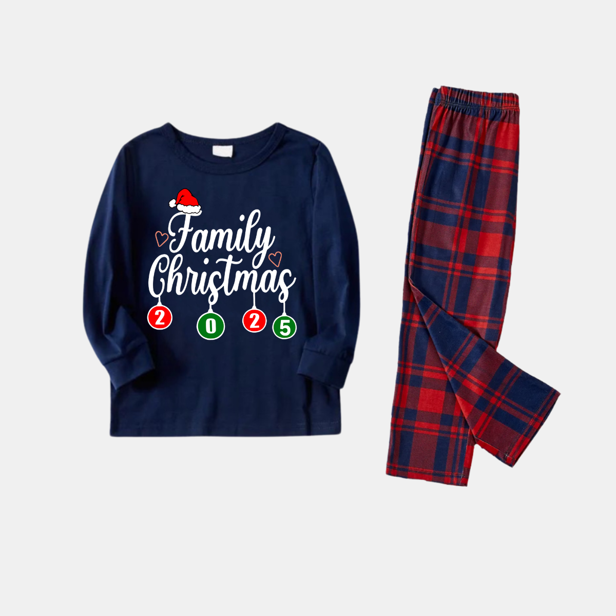 WW | "Familienweihnachten 2025" Buchstabenbedruckte rote und blaue karierte Weihnachts-Pyjama für die ganze Familie