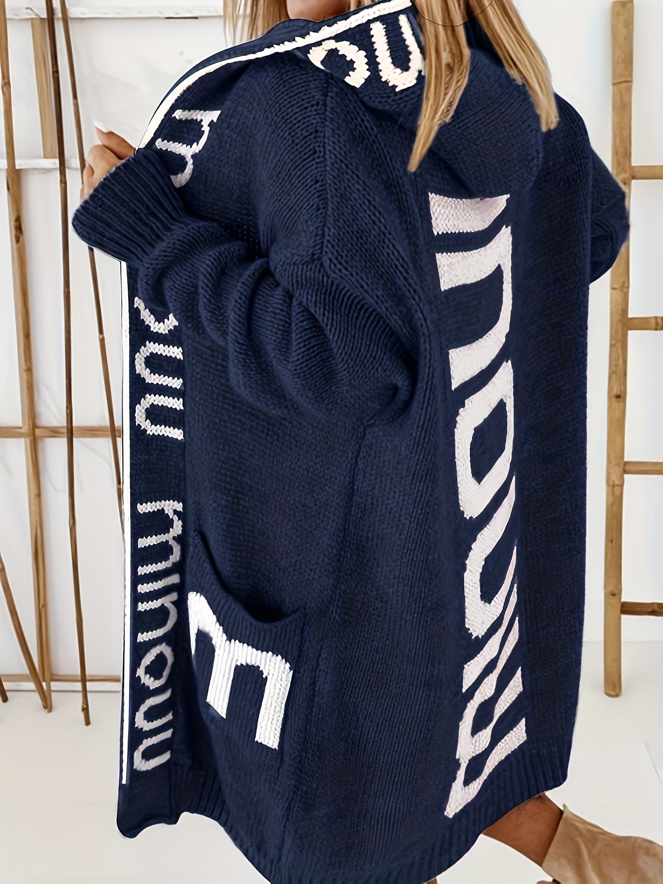 WW | Gedruckter Kragen Kapuzen Strickjacke Für Damen - Perfekt für entspannte Tage