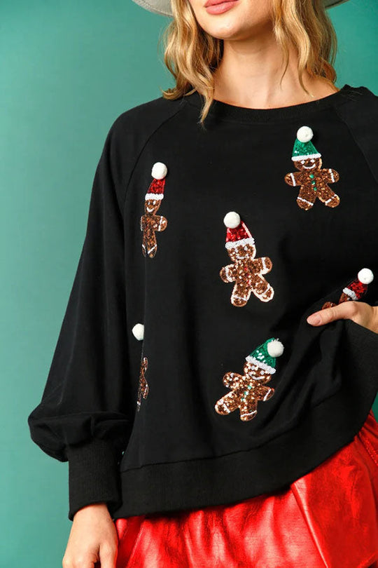 WW | Weihnachts Lebkuchenmann Pailletten Langarm Sweatshirt