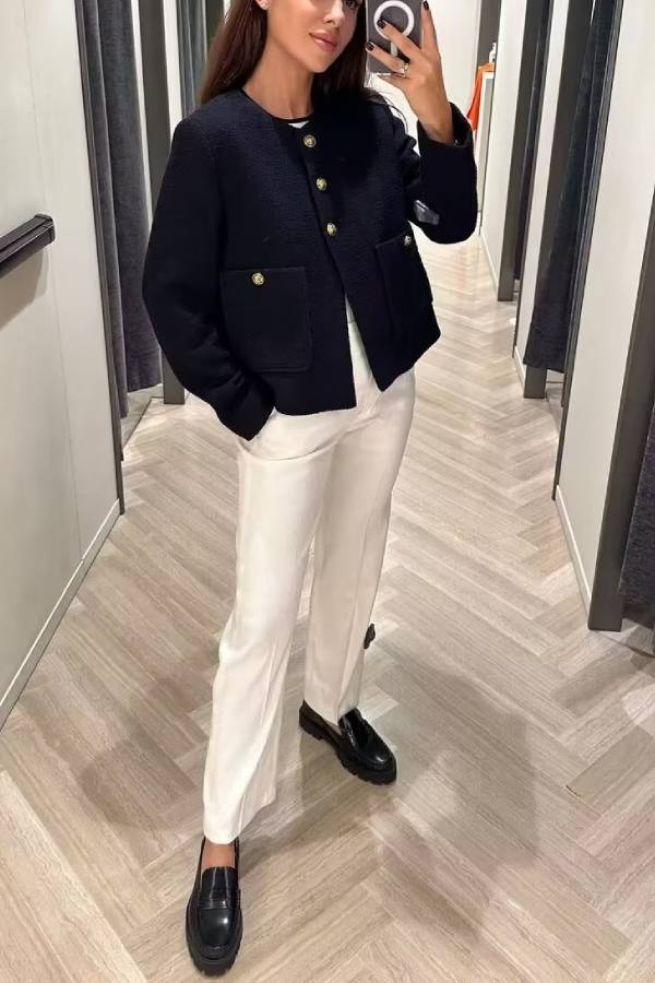 WW | Neck Slim Fit Color Block Women's Button-Down Jacket