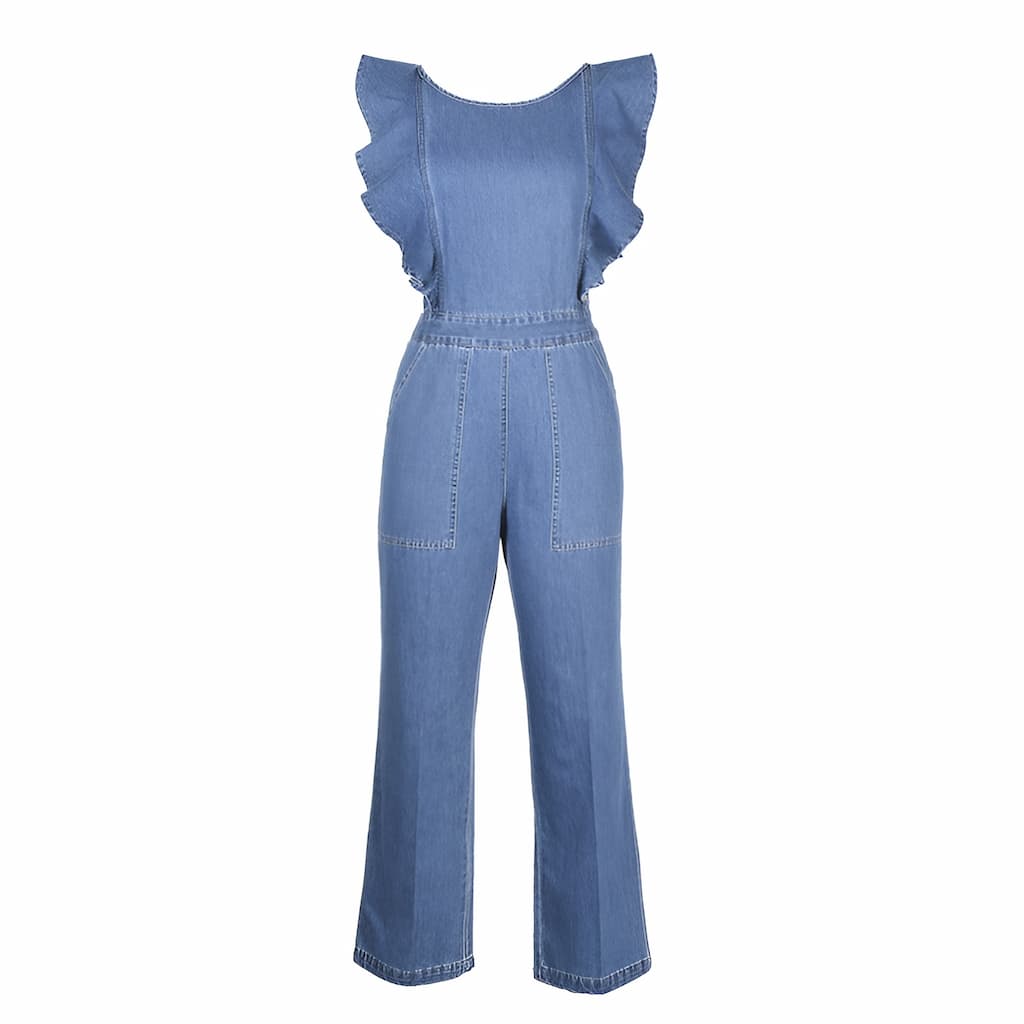 DenimDynasty™ - Open-Back Denim Jumpsuit
