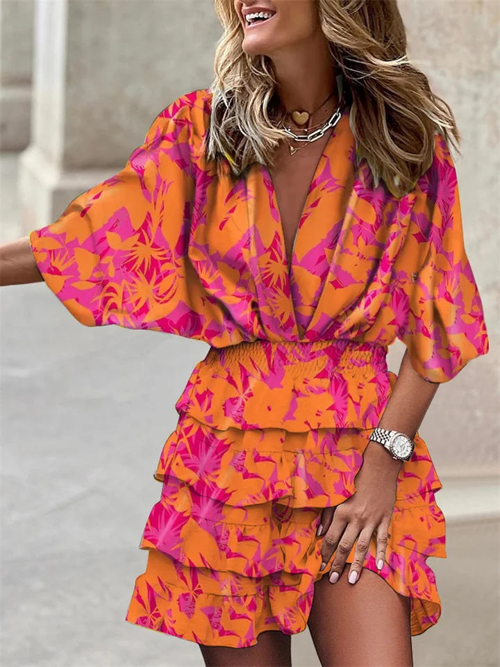 Sofia - Printed Dress with Flounce Skirt