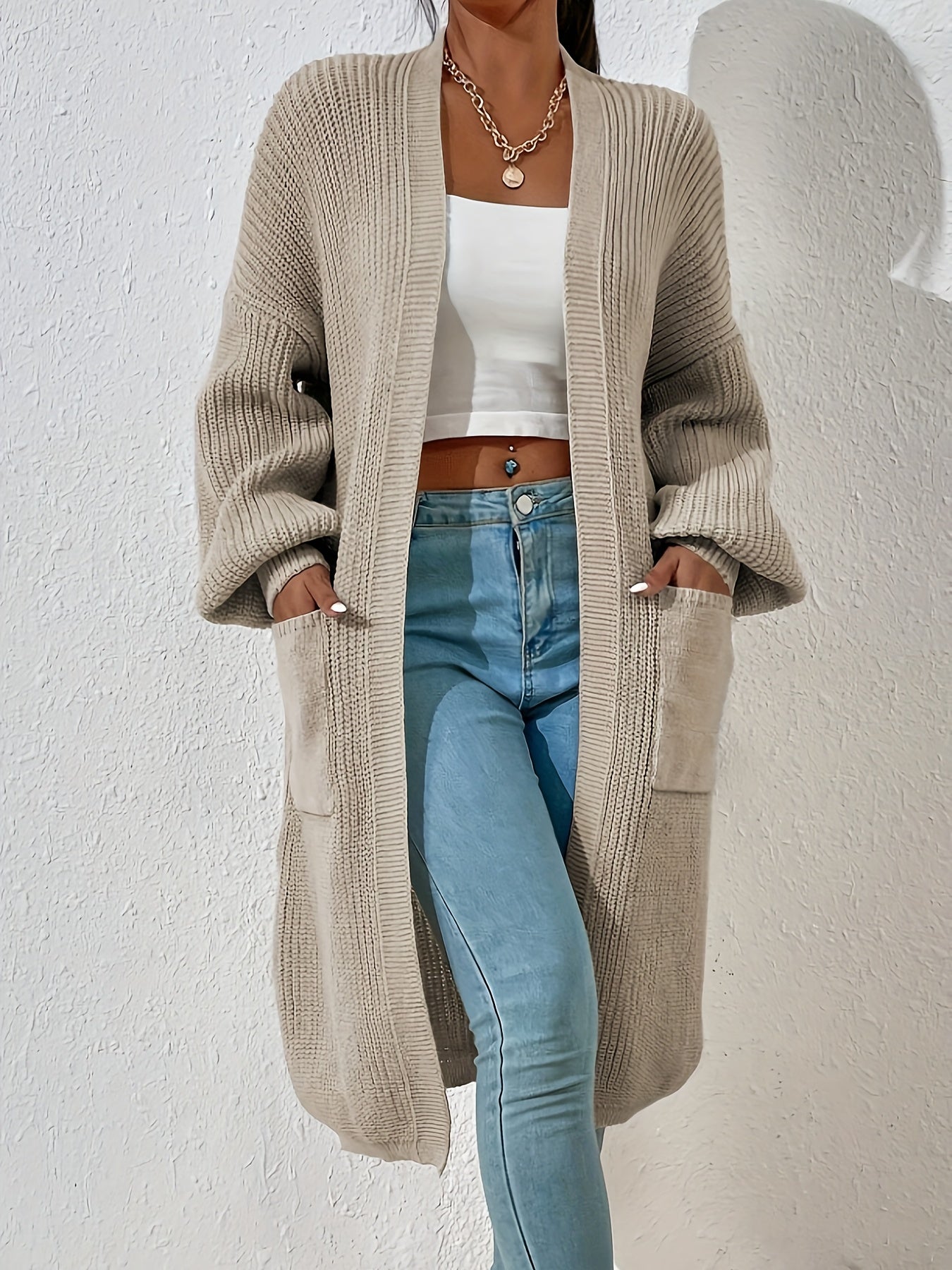 WW | Knitted Cardigan - Open Cut, Long & Comfortable for Everyday & Leisure