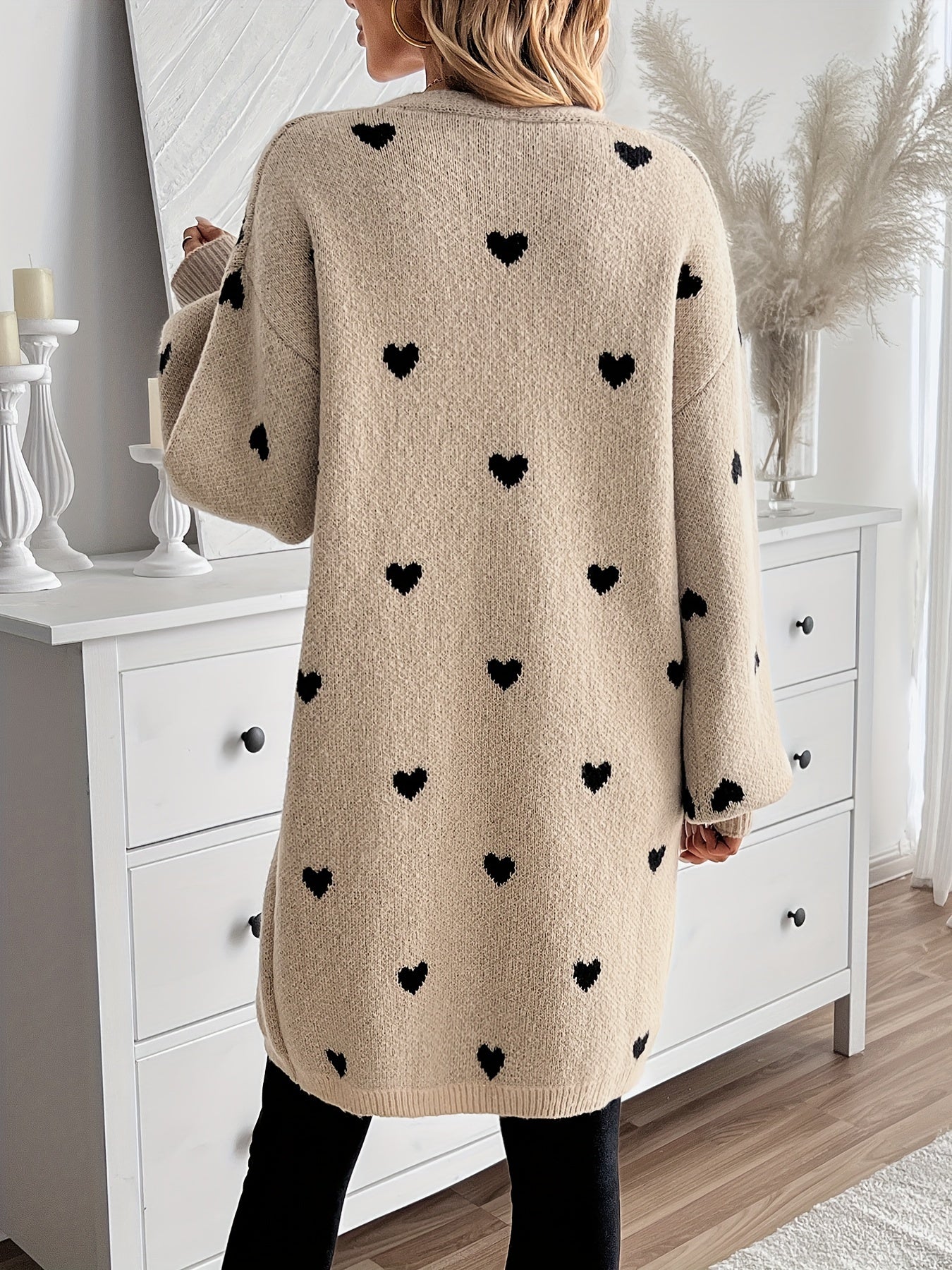 WW | Heart Pattern Long Length Wool Cardigan For Women - Ideal for Winter